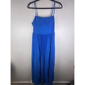 Zeflows Blue Pleated Corset Maxi Dress Adjustable Straps Size M NWT